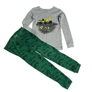 GAP Gray and Green Kids Pajama Set with Excavator Design